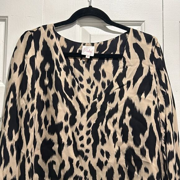 Parker Black & Tan Leopard Print Blouse, Size Medium - Picture 2 of 9